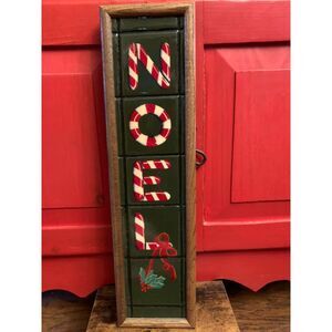 Noel Ceramic Tile Sign Christmas Decorations 23 x 6" Framed Candy Cane Holly EUC
